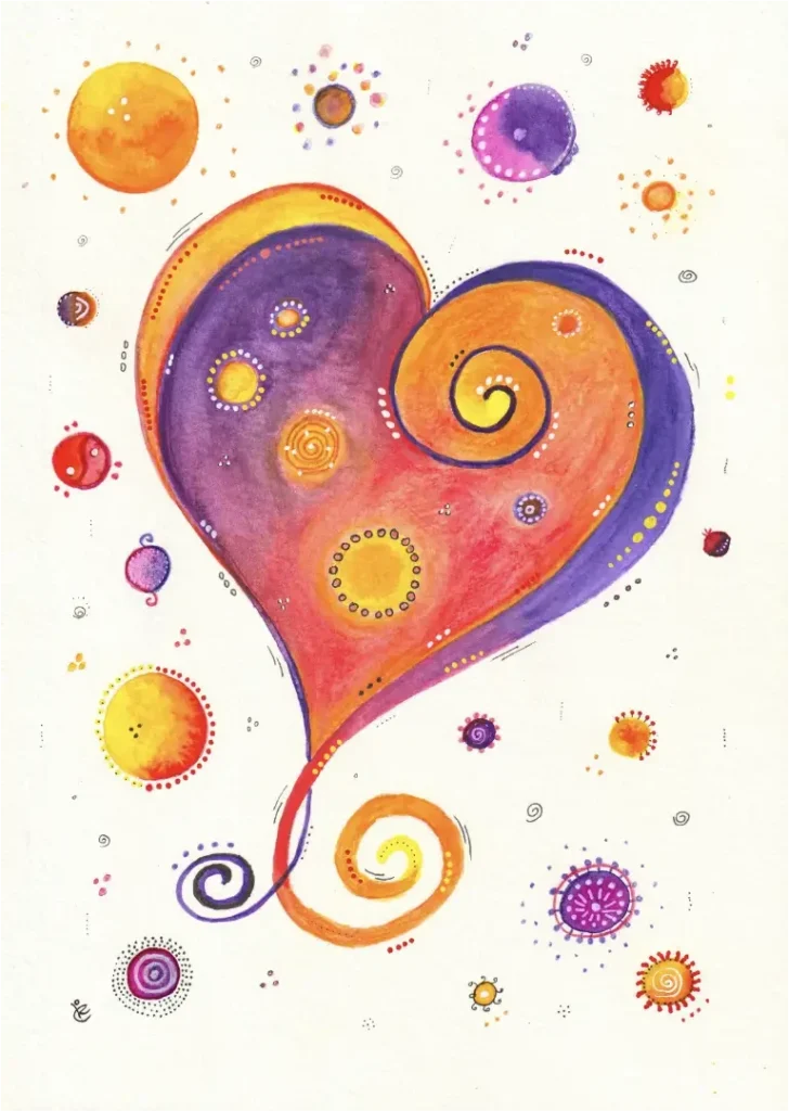 Aquarell Impulse, Herz mit Kreisen